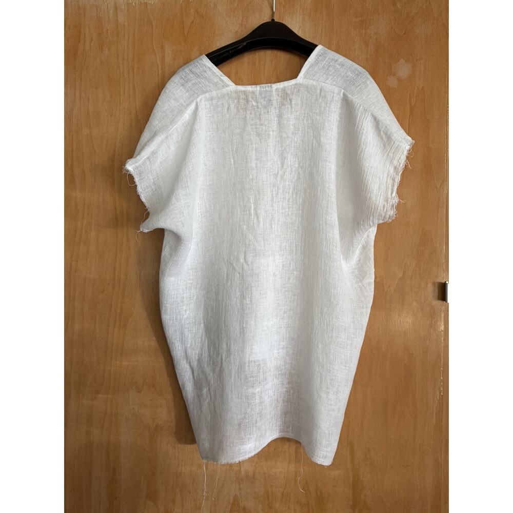 JAG White Linen One Size Short Sleeve Top Raw Edge - Picture 3 of 3